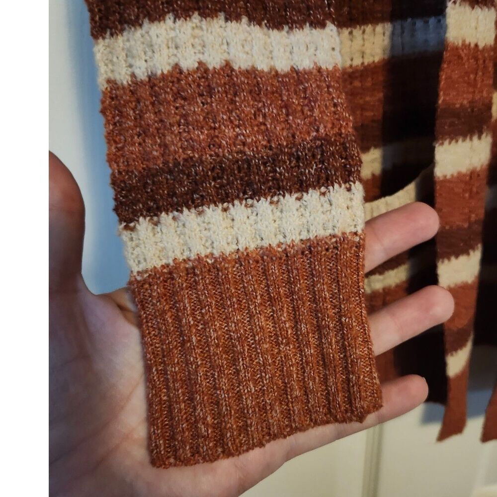 Amy Byer Girls Striped Open Front Cardigan Rust Brown Cream - Picture 4 of 6
